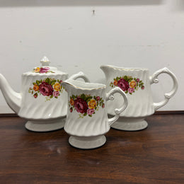 Vintage Cottage Rose Ironstone Tea & Coffee Set