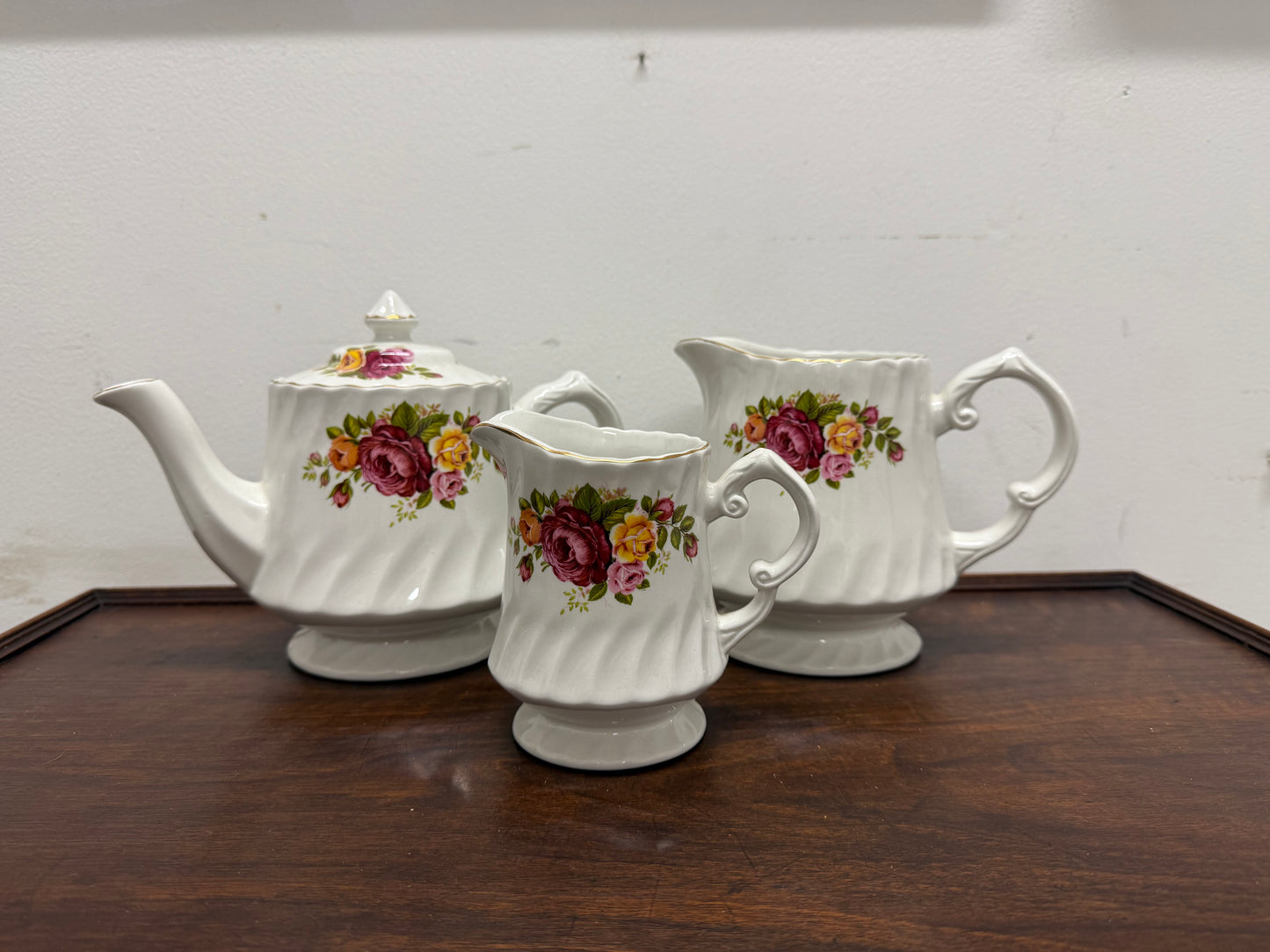 Vintage Cottage Rose Ironstone Tea & Coffee Set