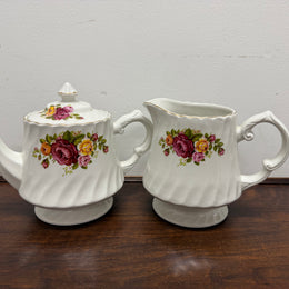 Vintage Cottage Rose Ironstone Tea & Coffee Set