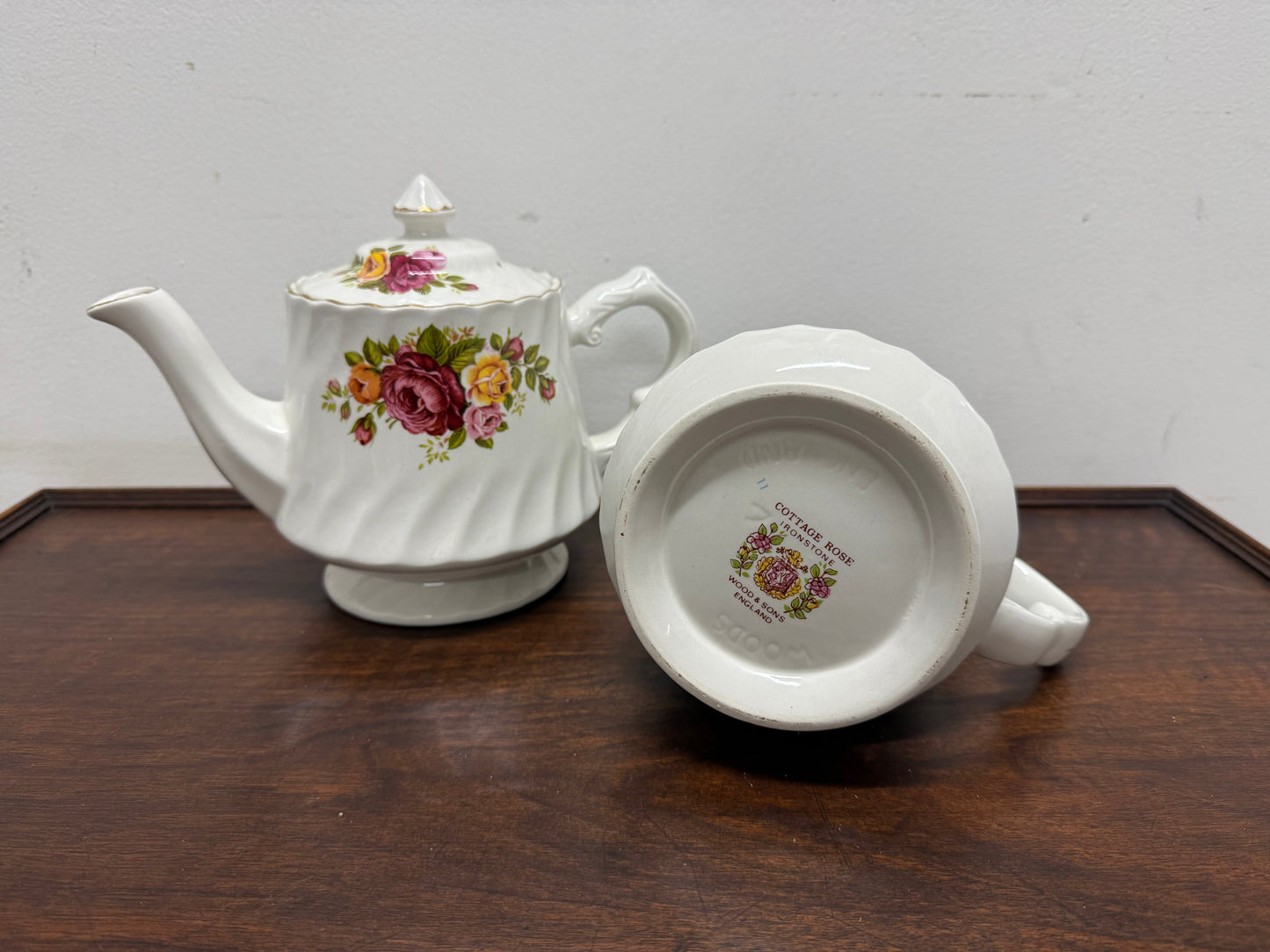 Vintage Cottage Rose Ironstone Tea & Coffee Set