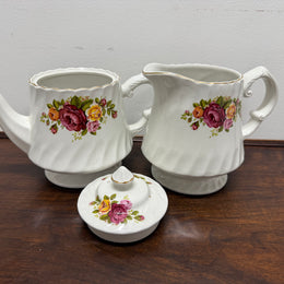 Vintage Cottage Rose Ironstone Tea & Coffee Set