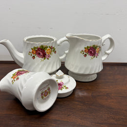 Vintage Cottage Rose Ironstone Tea & Coffee Set