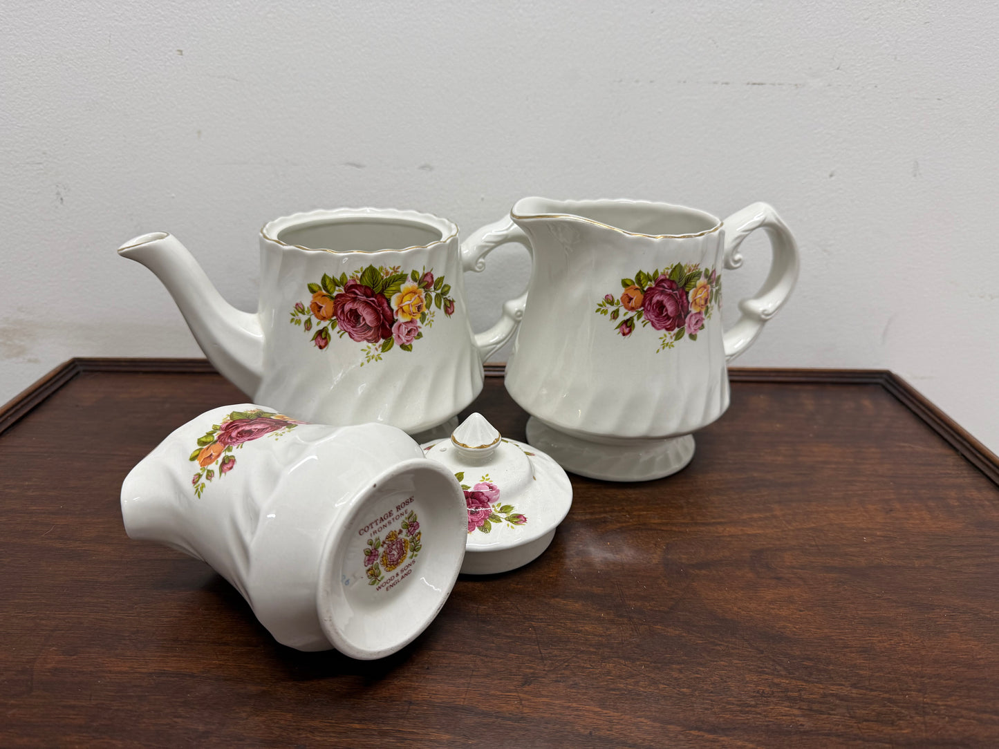 Vintage Cottage Rose Ironstone Tea & Coffee Set