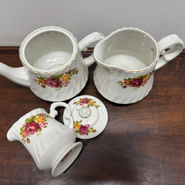 Vintage Cottage Rose Ironstone Tea & Coffee Set