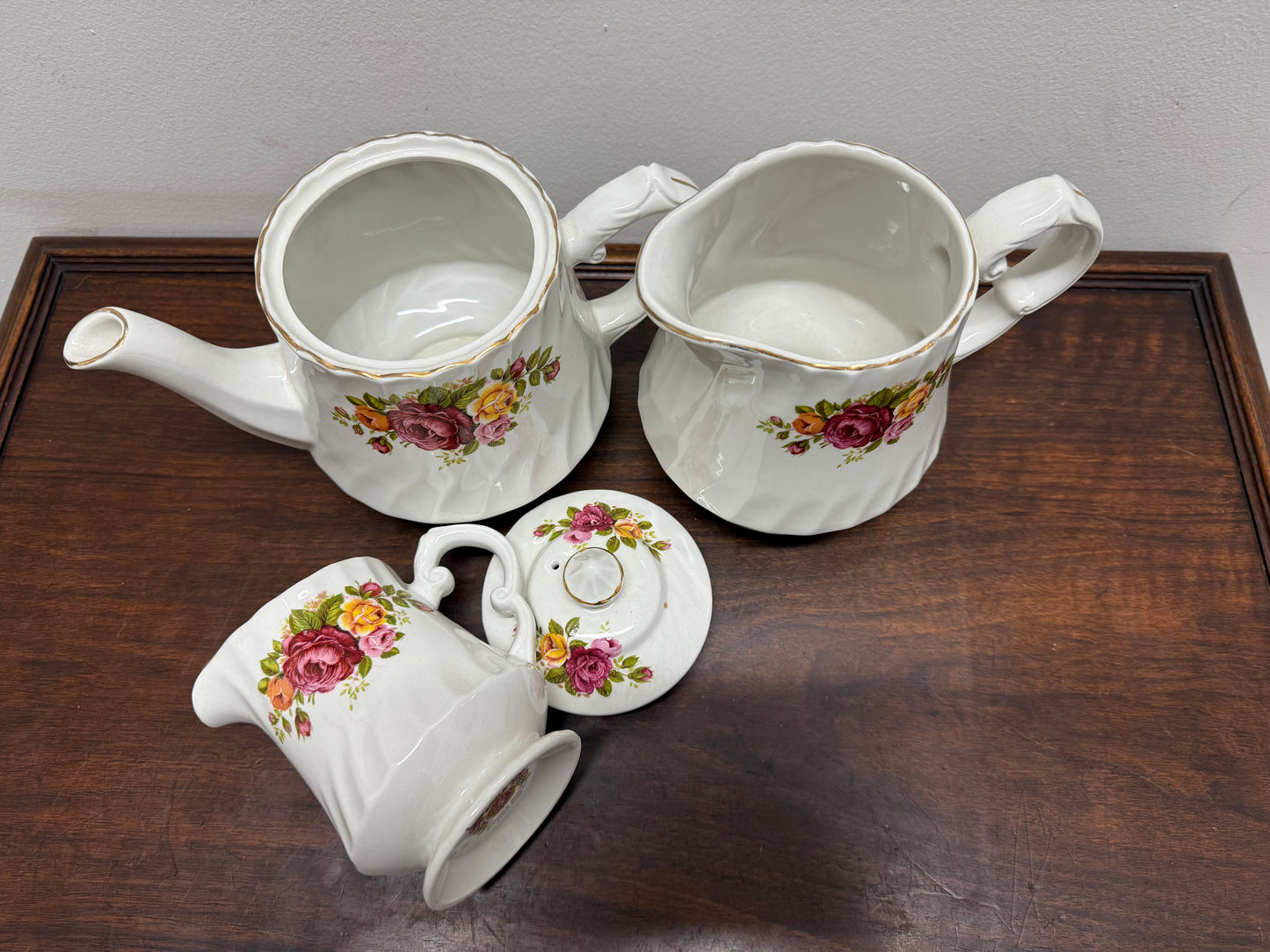 Vintage Cottage Rose Ironstone Tea & Coffee Set