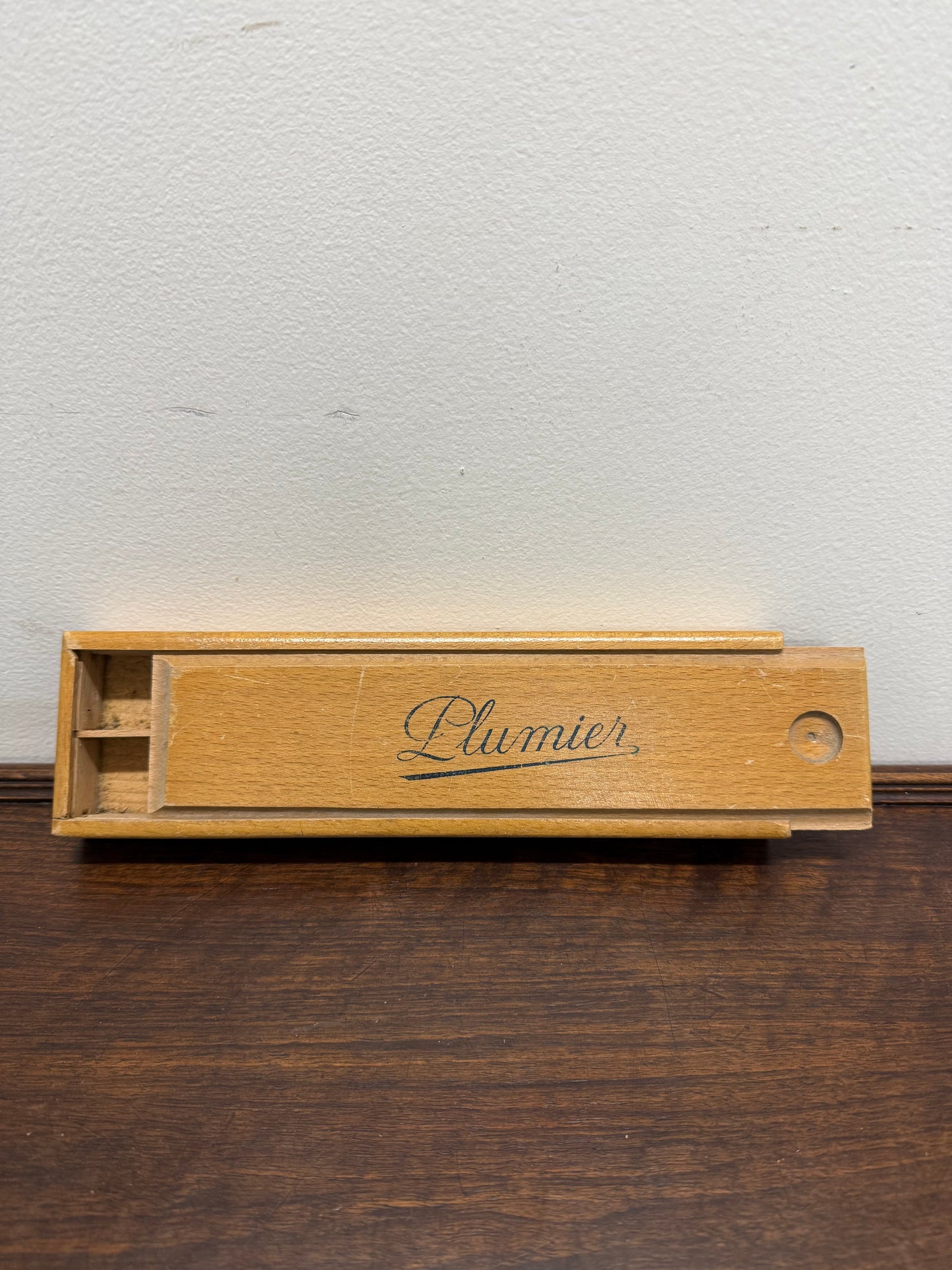 French Silky Oak Wooden Pencil Box
