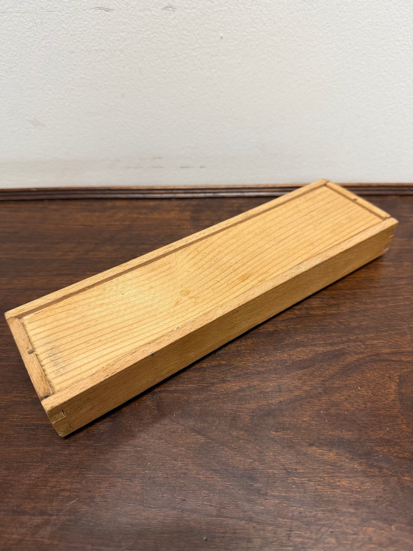 French Silky Oak Wooden Pencil Box