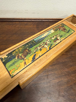 Vintage Oak Wooden Pencil Case with Decal | Antique & Vintage | Moonee Ponds Antiques | Australia Wide Delivery