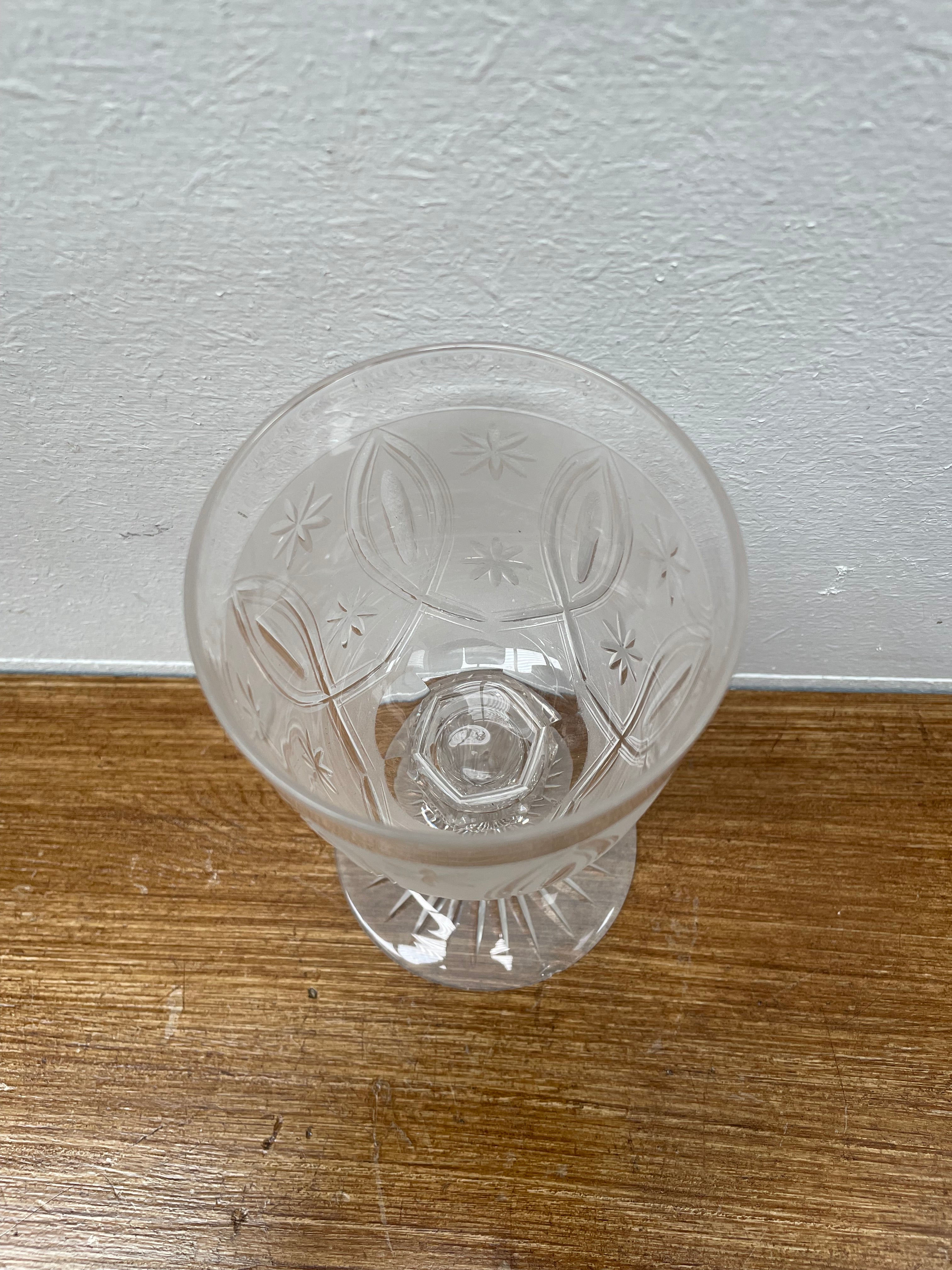 Early Victorian Glass Acid Etched & Star Cut Goblet | Antique & Vintage | Moonee Ponds Antiques | Australia Wide Delivery