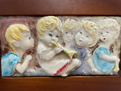Pair Of Italian Vintage Children Musician Bas Relief Framed Tiles Signed "Terzani" | Antique & Vintage | Moonee Ponds Antiques | Australia Wide Delivery