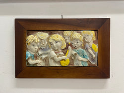 Pair Of Italian Vintage Children Musician Bas Relief Framed Tiles Signed "Terzani" | Antique & Vintage | Moonee Ponds Antiques | Australia Wide Delivery