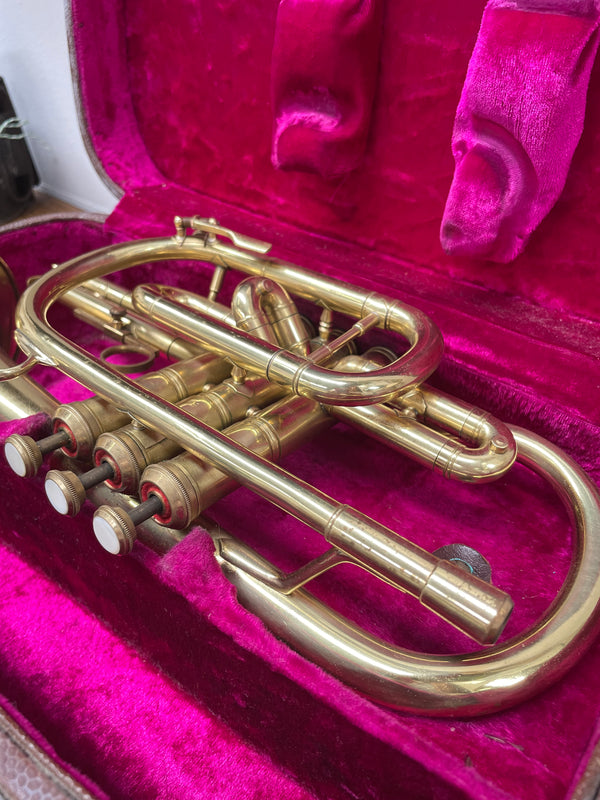 Lovely Vintage Lark Coronet in its original case. With a lovely bright interior to case and handle for carrying. In good condition with paperwork included. 