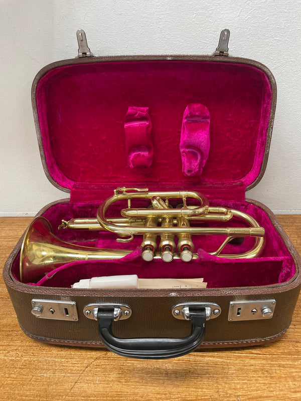Lovely Vintage Lark Coronet in its original case. With a lovely bright interior to case and handle for carrying. In good condition with paperwork included. 