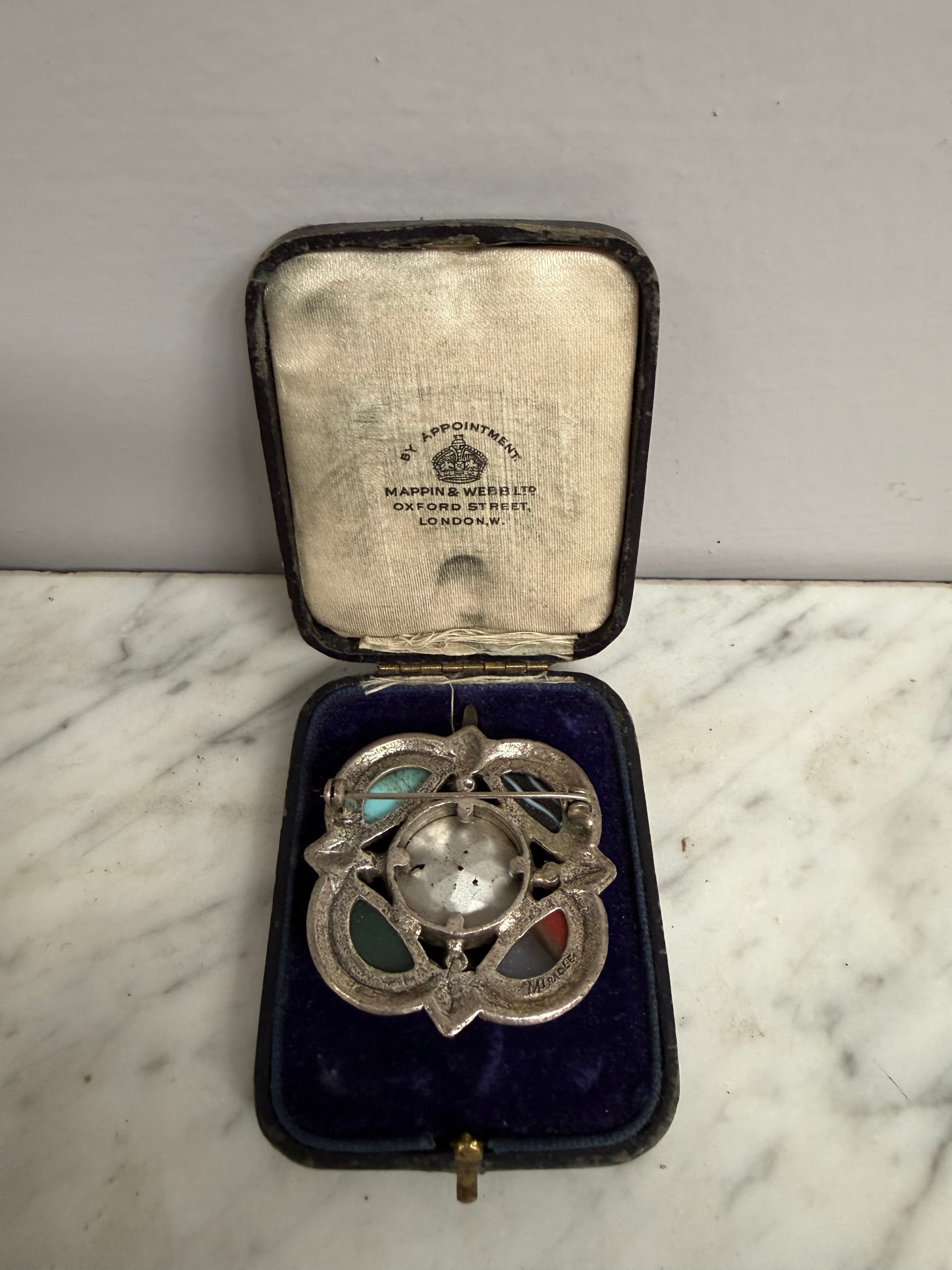 Vintage Pewter & Multistone Scottish Brooch
