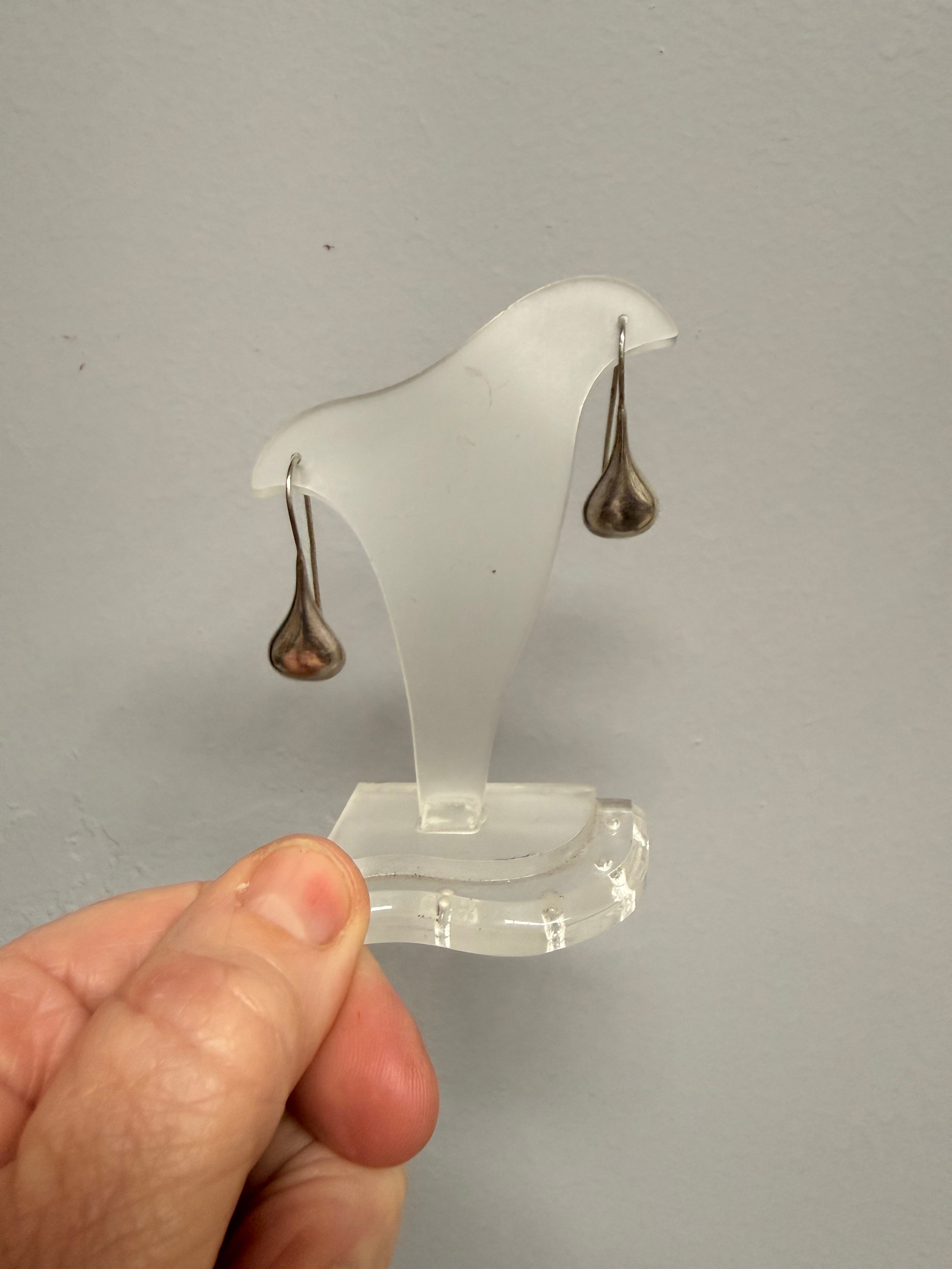 Pair Modernist Sterling Silver Tear Drop Earrings