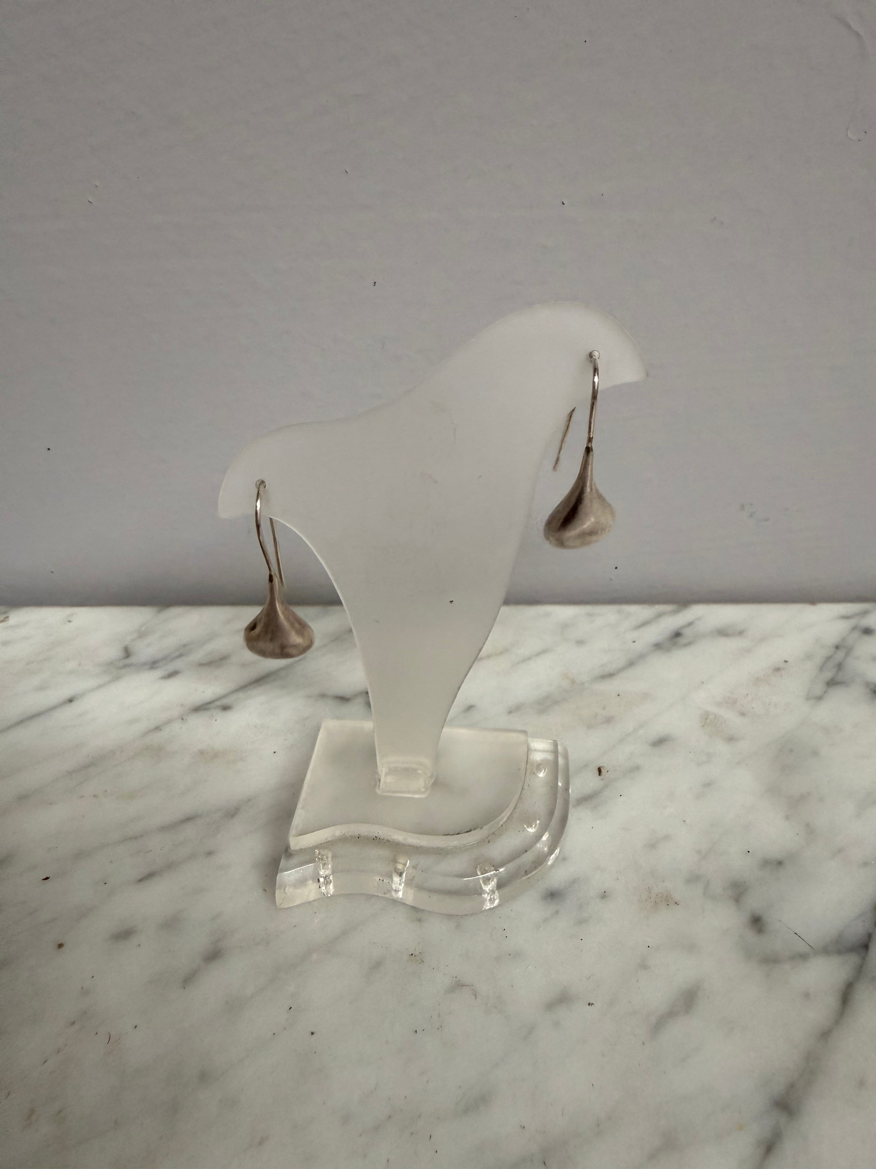 Pair Modernist Sterling Silver Tear Drop Earrings