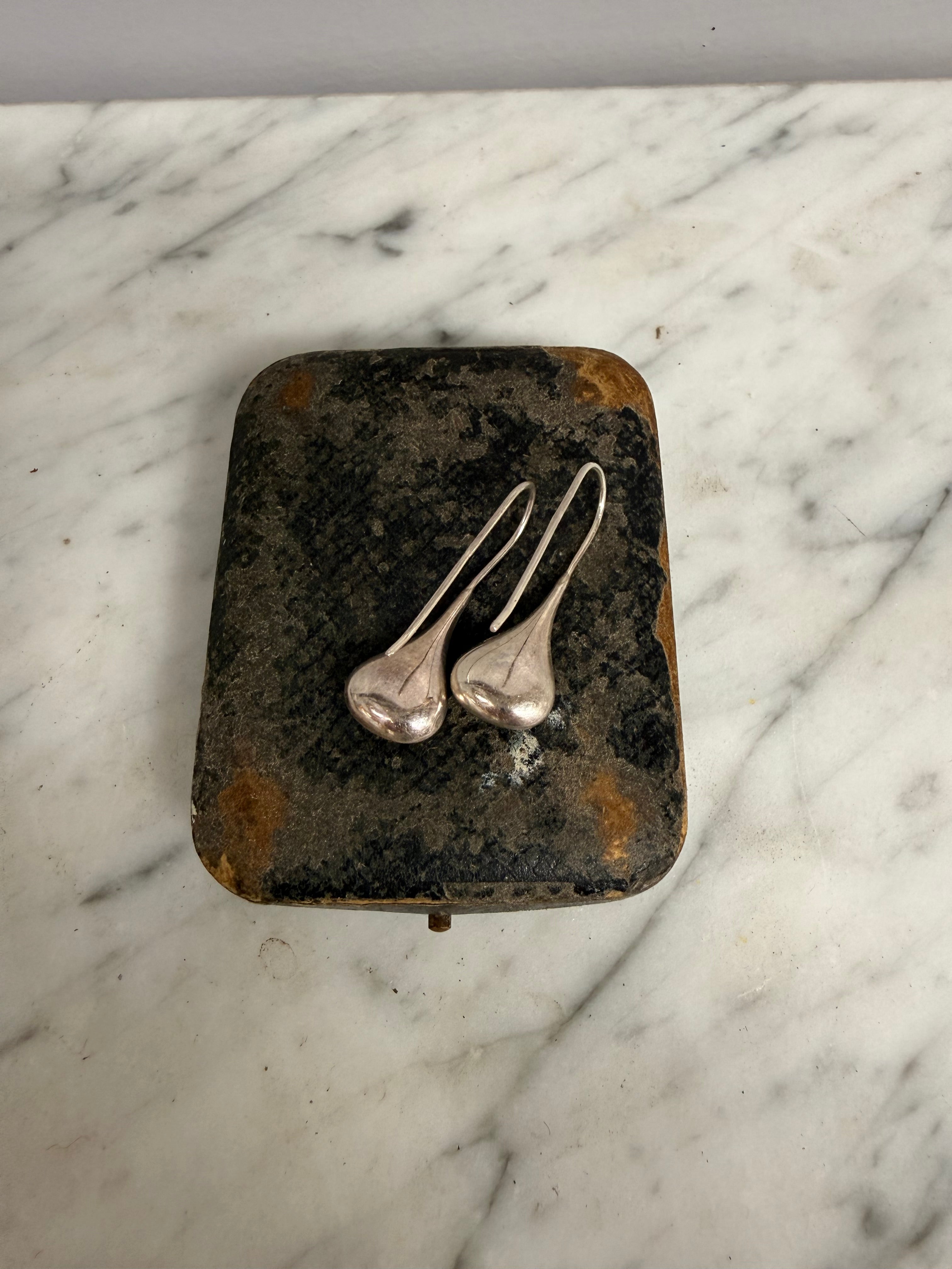 Pair Modernist Sterling Silver Tear Drop Earrings