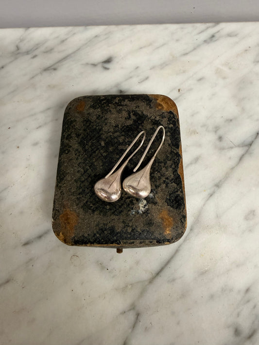 Pair Modernist Sterling Silver Tear Drop Earrings