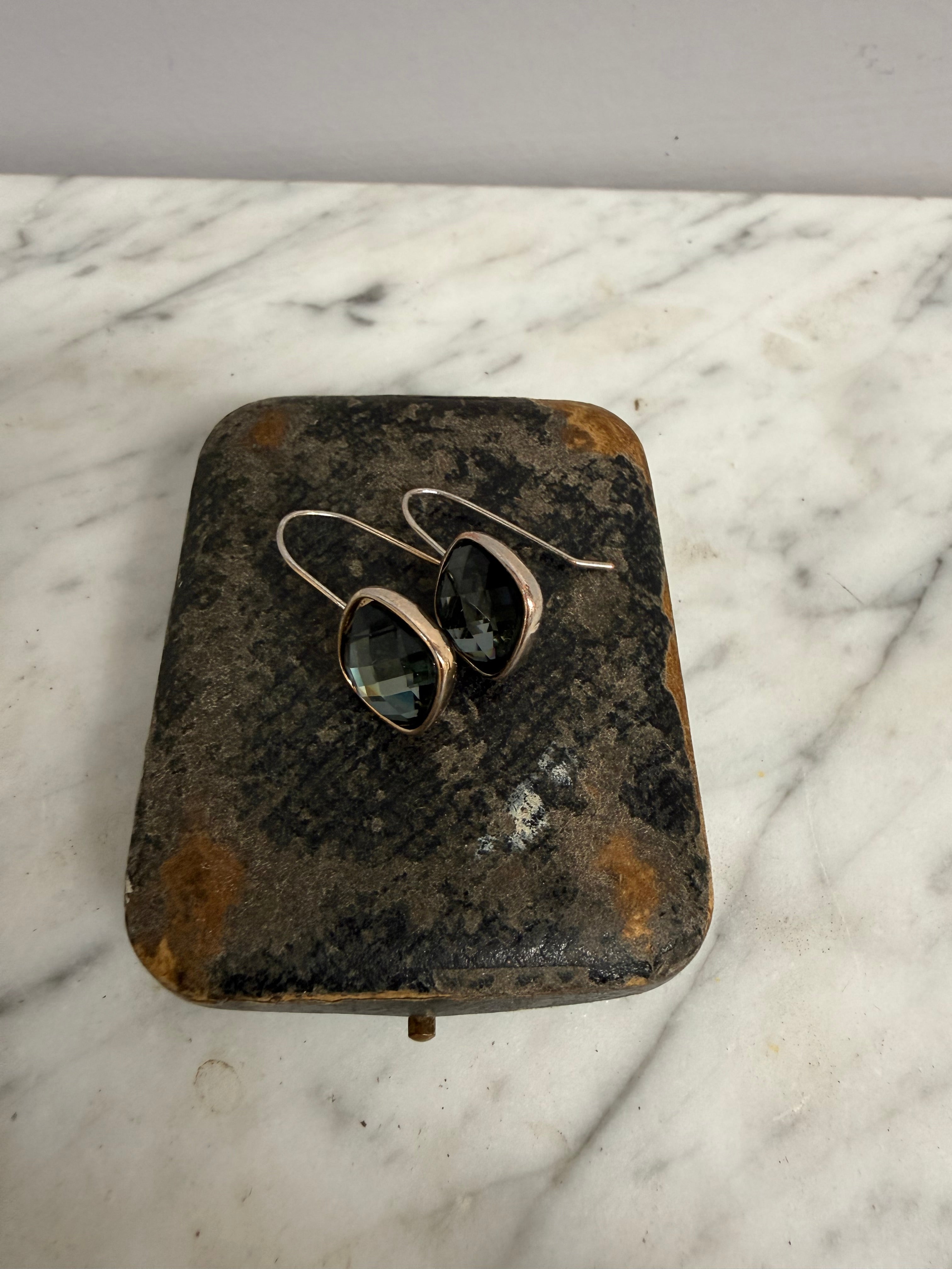 Pair Of Vintage Smoky Quartz & Silver Toned Metal Earrings