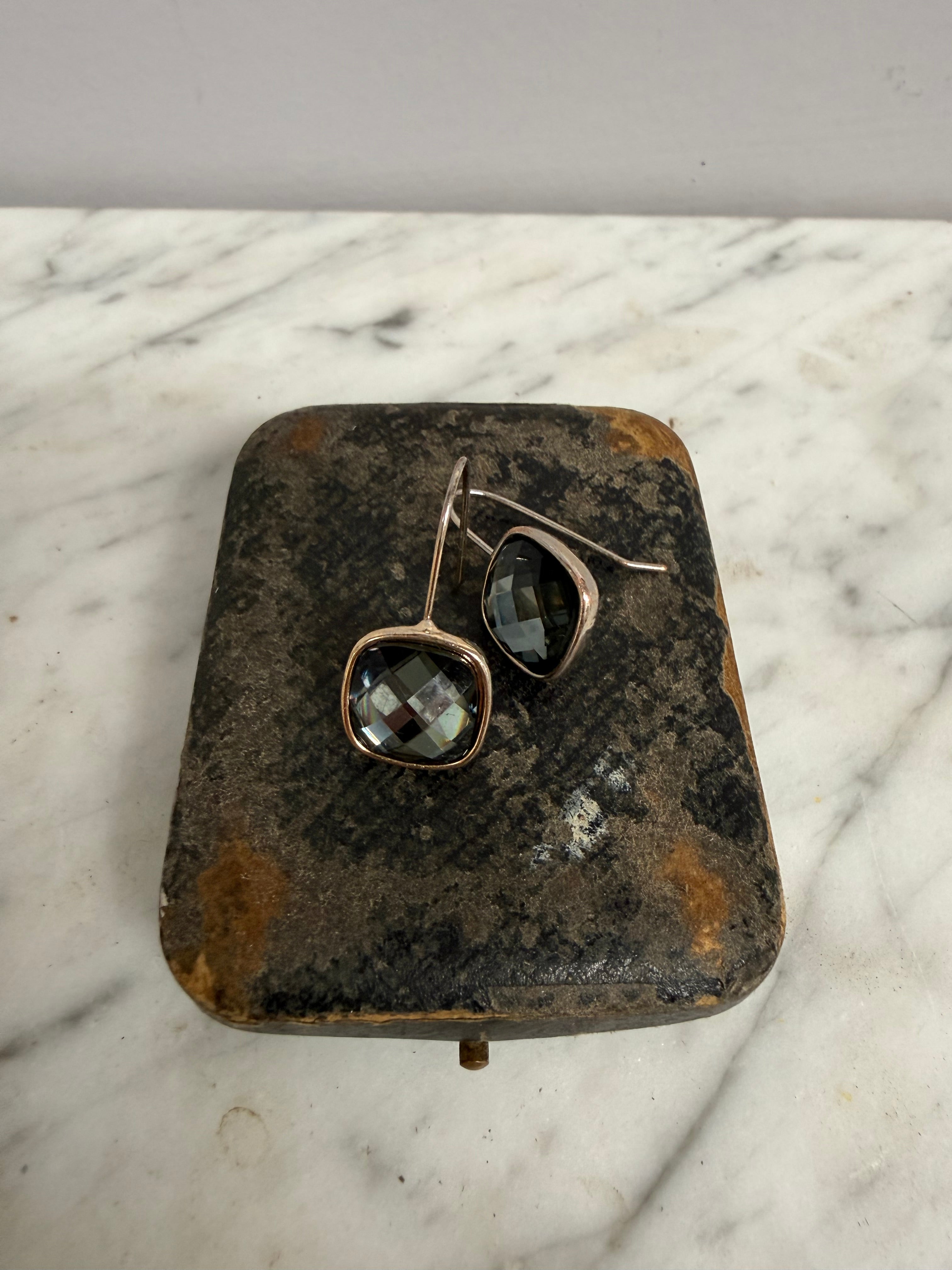 Pair Of Vintage Smoky Quartz & Silver Toned Metal Earrings