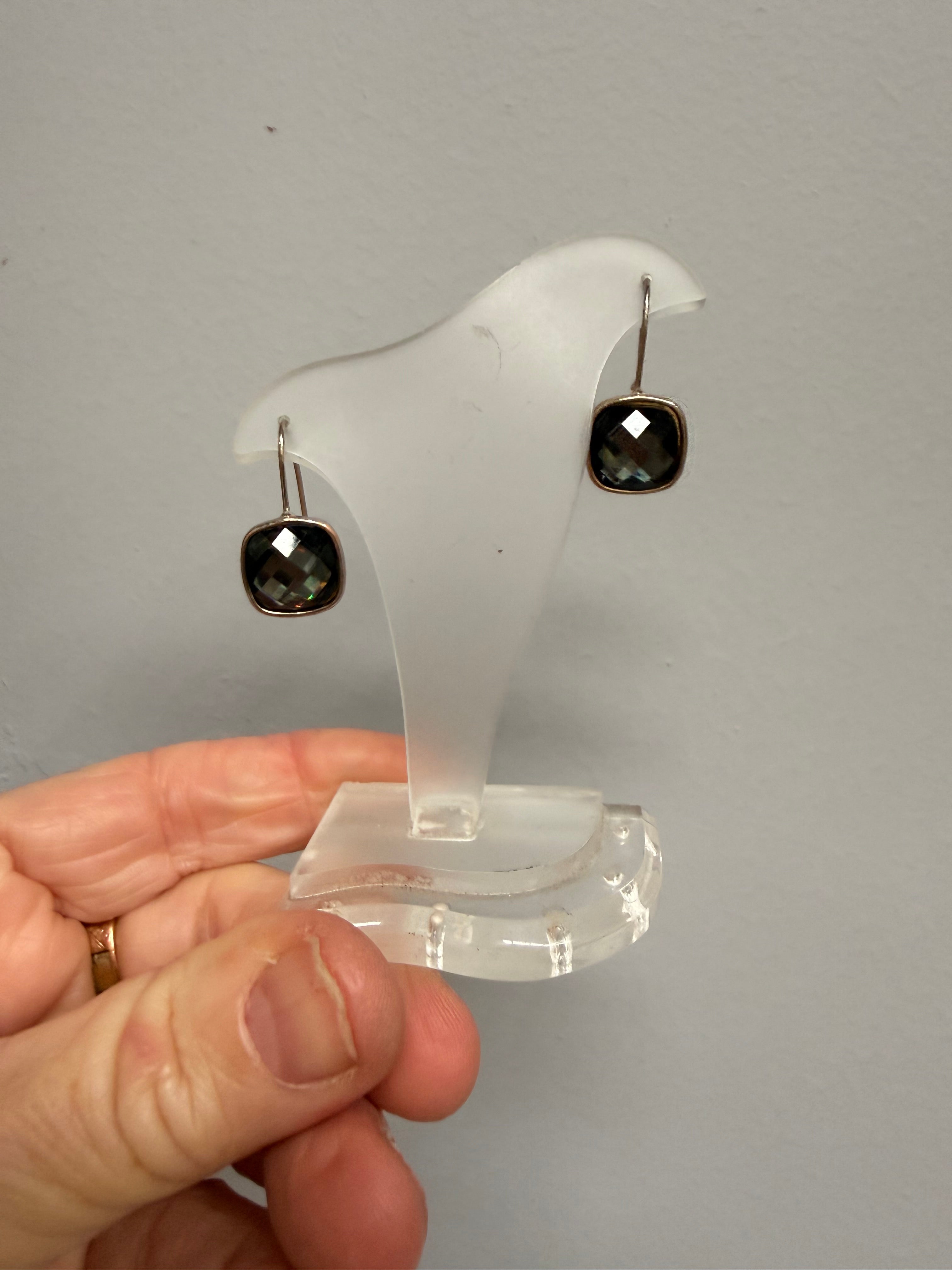 Pair Of Vintage Smoky Quartz & Silver Toned Metal Earrings