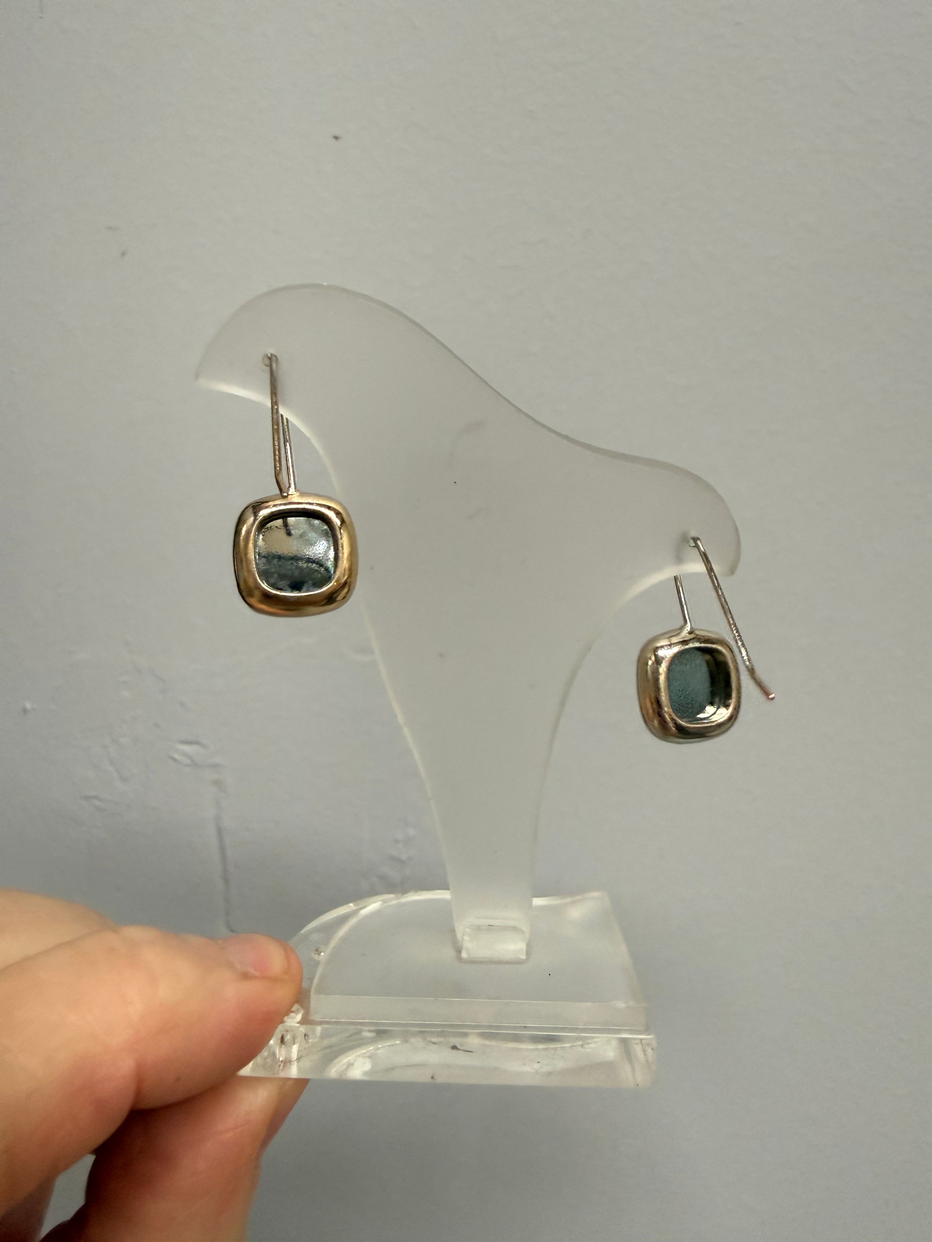 Pair Of Vintage Smoky Quartz & Silver Toned Metal Earrings
