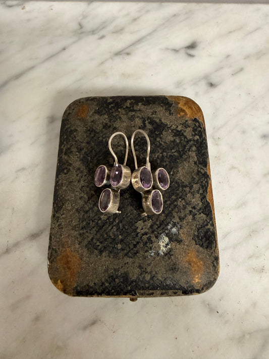 Pair Vintage Silver & Amethyst earrings