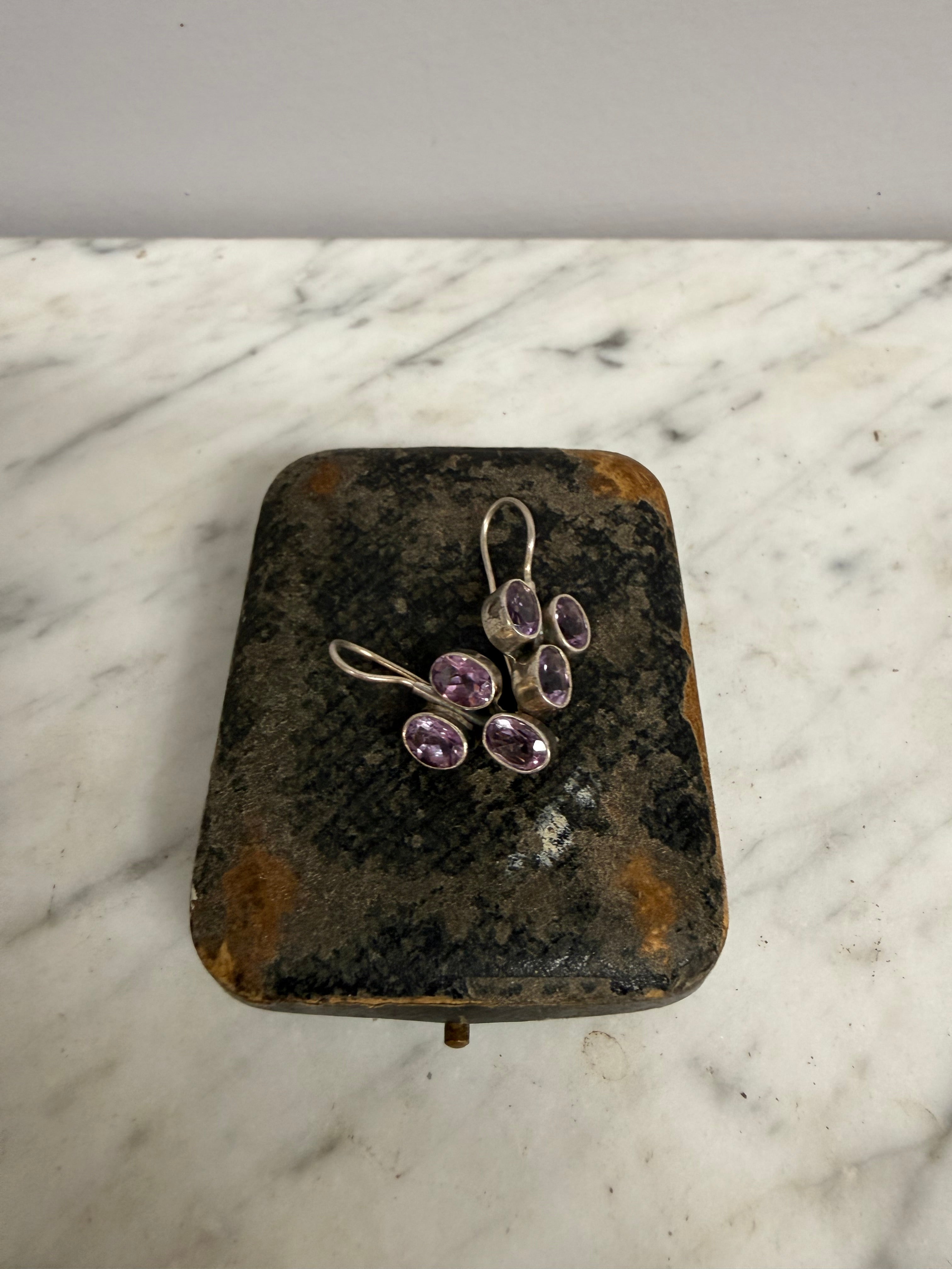 Pair Vintage Silver & Amethyst earrings