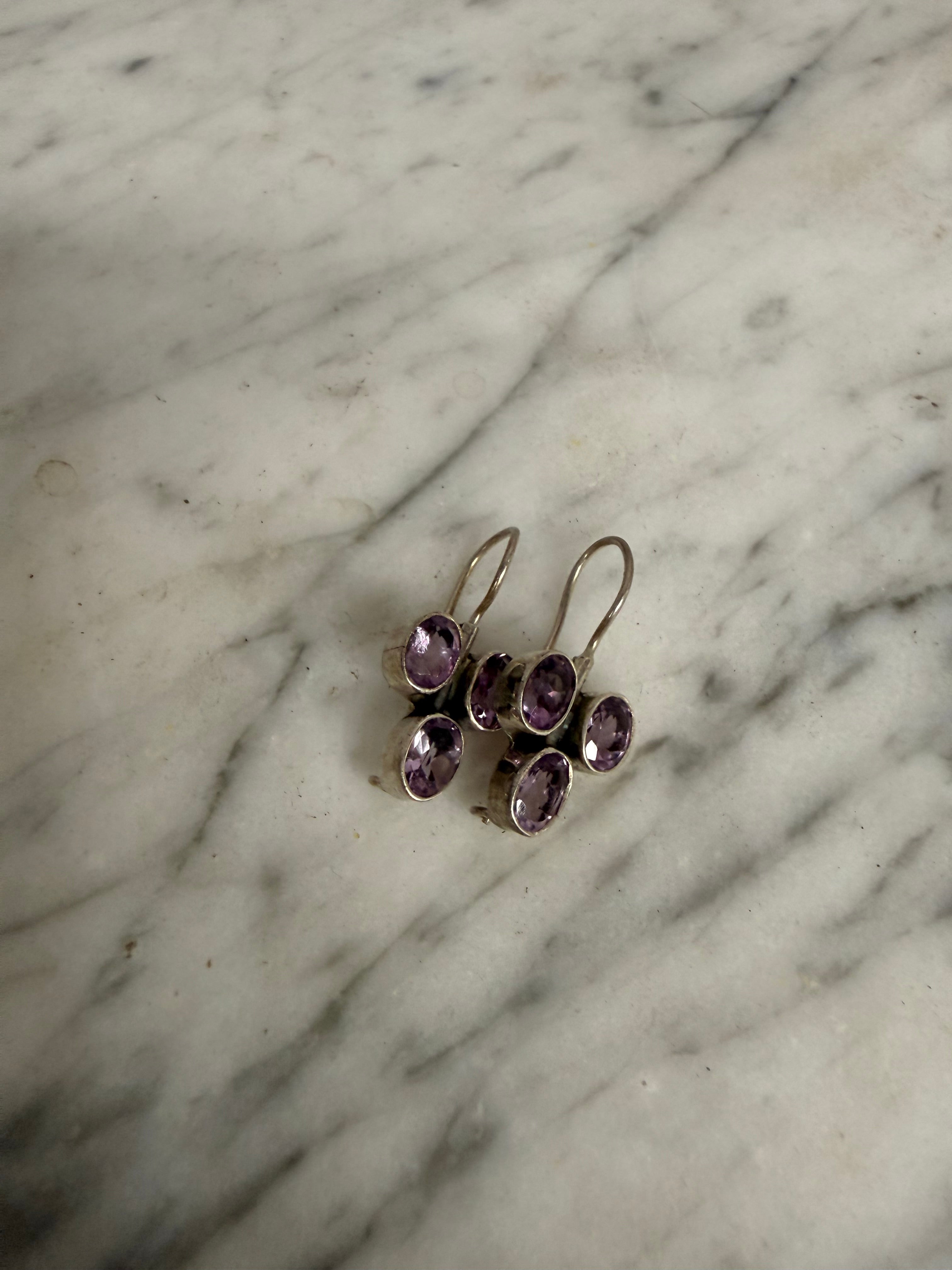Pair Vintage Silver & Amethyst earrings