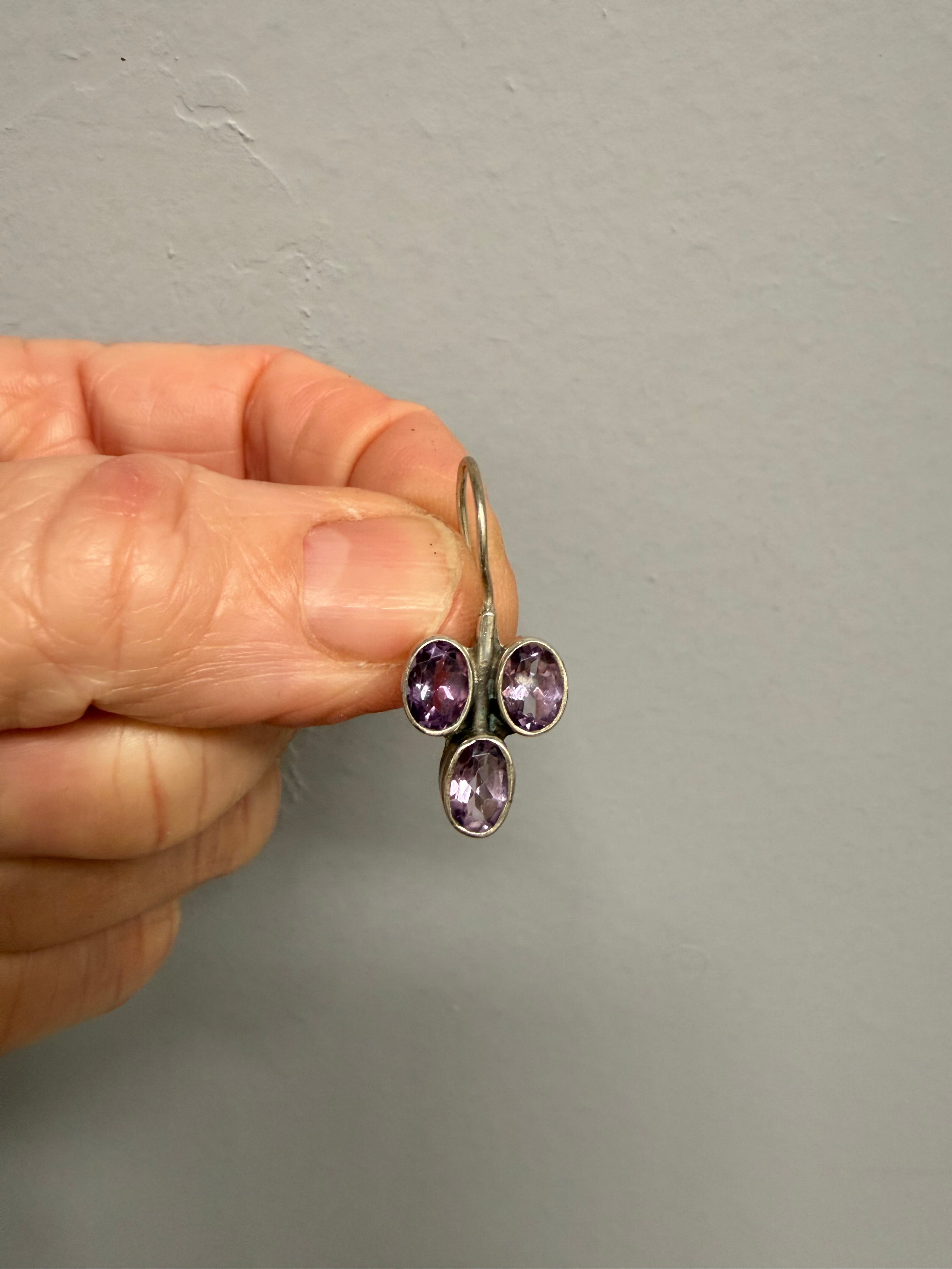 Pair Vintage Silver & Amethyst earrings