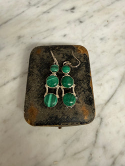 Pair Vintage Silver & Malachite Cabochon Earrings | Antique & Vintage | Moonee Ponds Antiques | Australia Wide Delivery