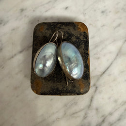 Stunning Pair of Silver & Mabe Pearls Oval Earrings