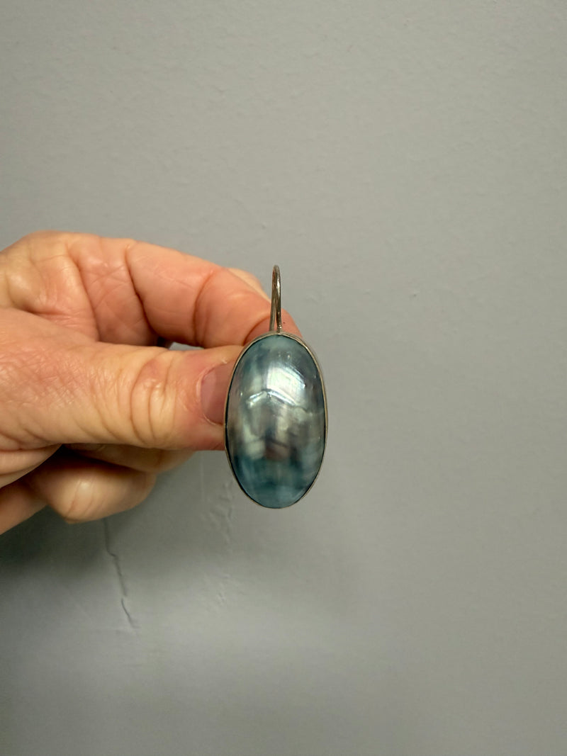 Stunning Pair of Silver & Mabe Pearls Oval Earrings