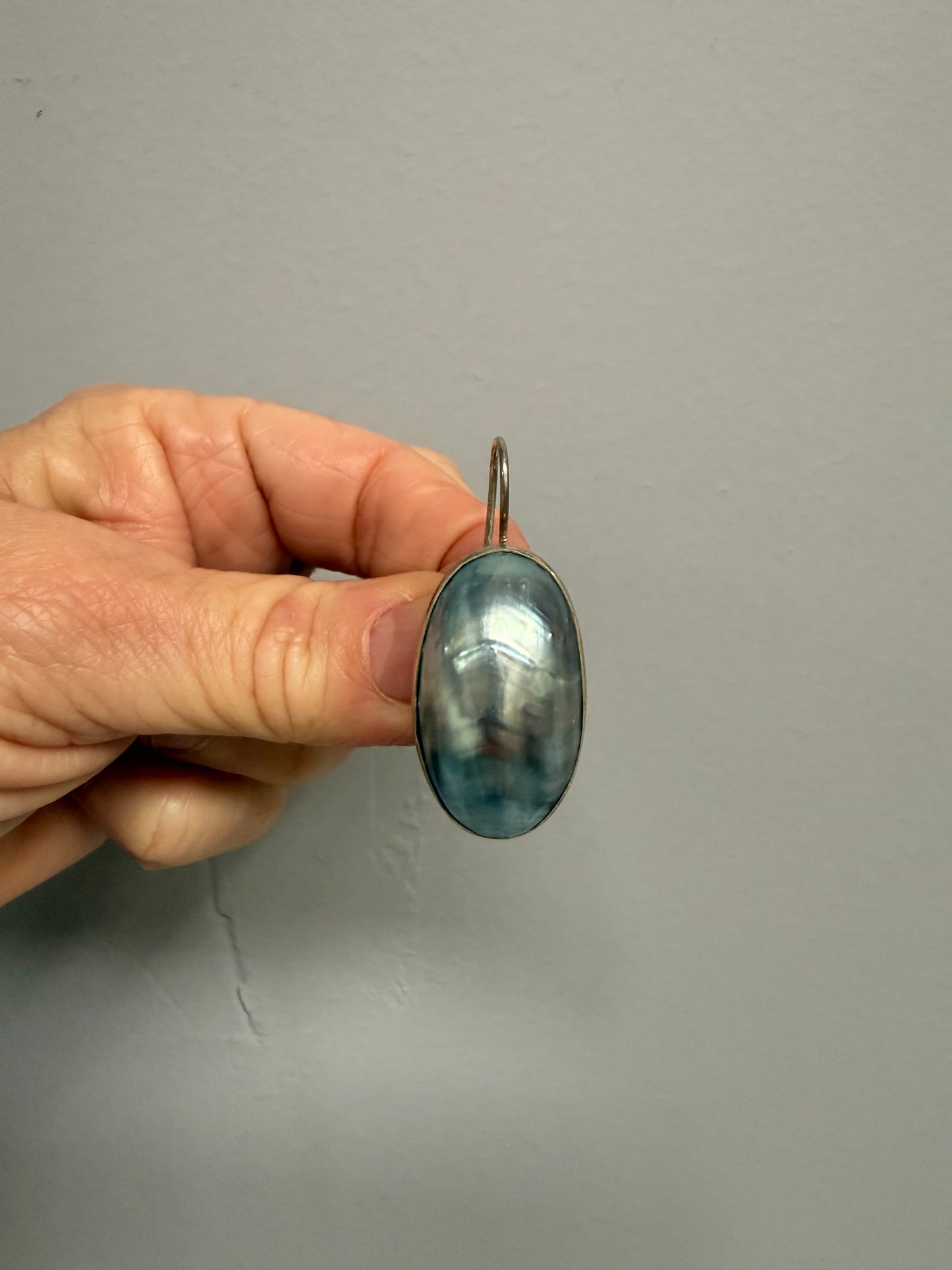 Stunning Pair of Silver & Mabe Pearls Oval Earrings