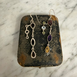 Vintage Sterling Silver Earrings With Garnet, Blue Topaz& Peridot Stones