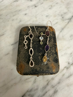 Vintage Sterling Silver Earrings With Garnet, Blue Topaz& Peridot Stones | Antique & Vintage | Moonee Ponds Antiques | Australia Wide Delivery