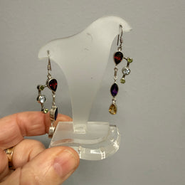 Vintage Sterling Silver Earrings With Garnet, Blue Topaz& Peridot Stones