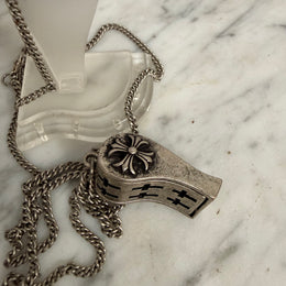 Vintage Silver Toned Metal Whistle Pendant & Chain