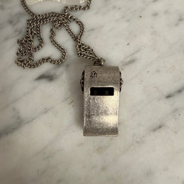 Vintage Silver Toned Metal Whistle Pendant & Chain