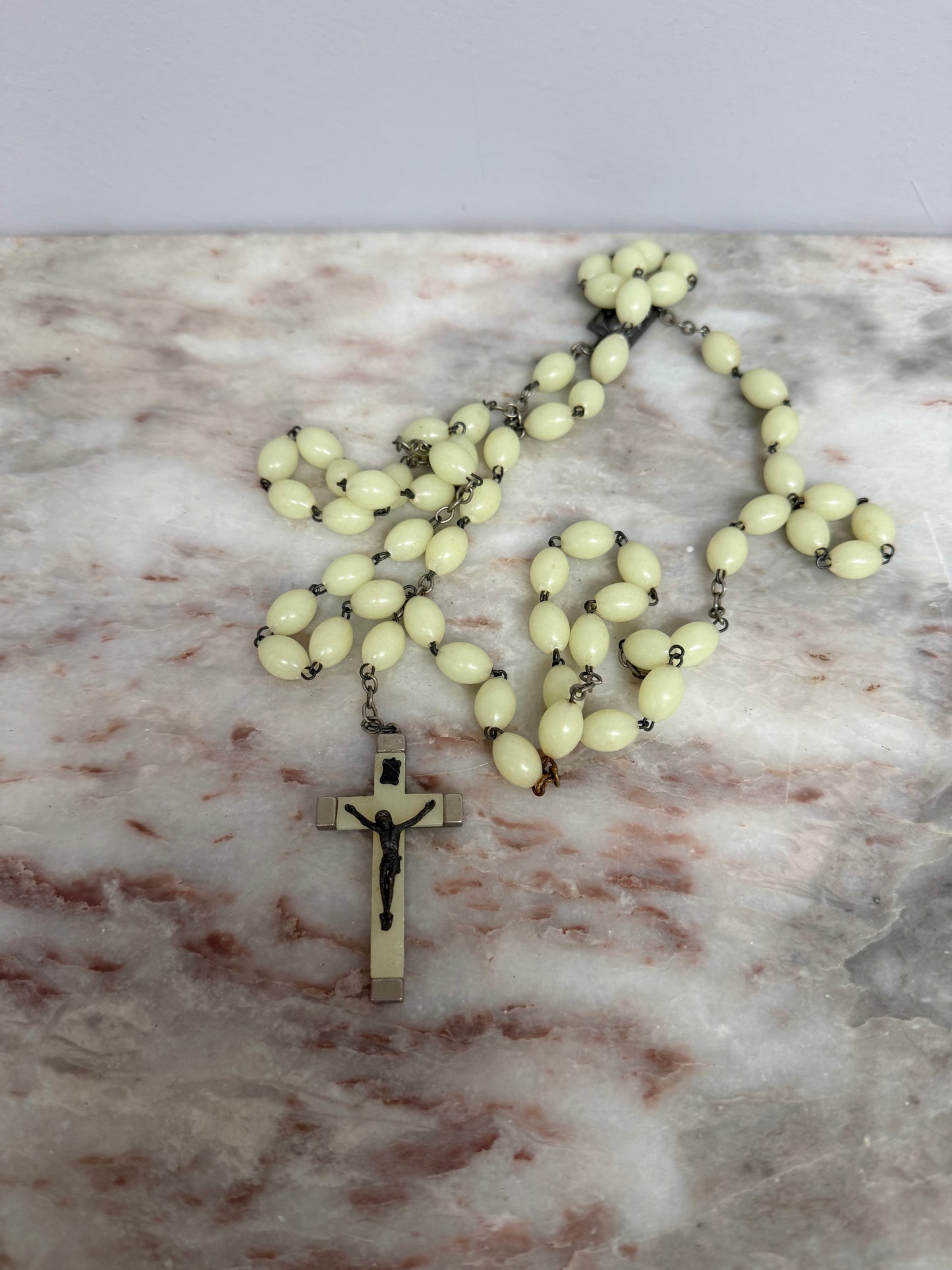 Italian Vintage Glow In The Dark Rosary Beads