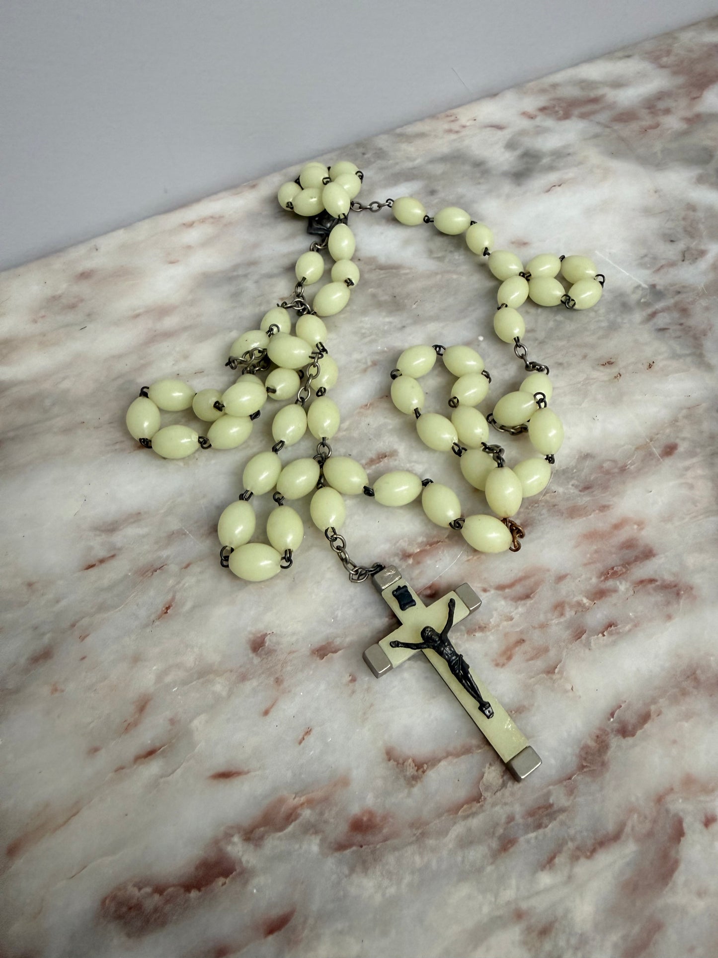 Italian Vintage Glow In The Dark Rosary Beads