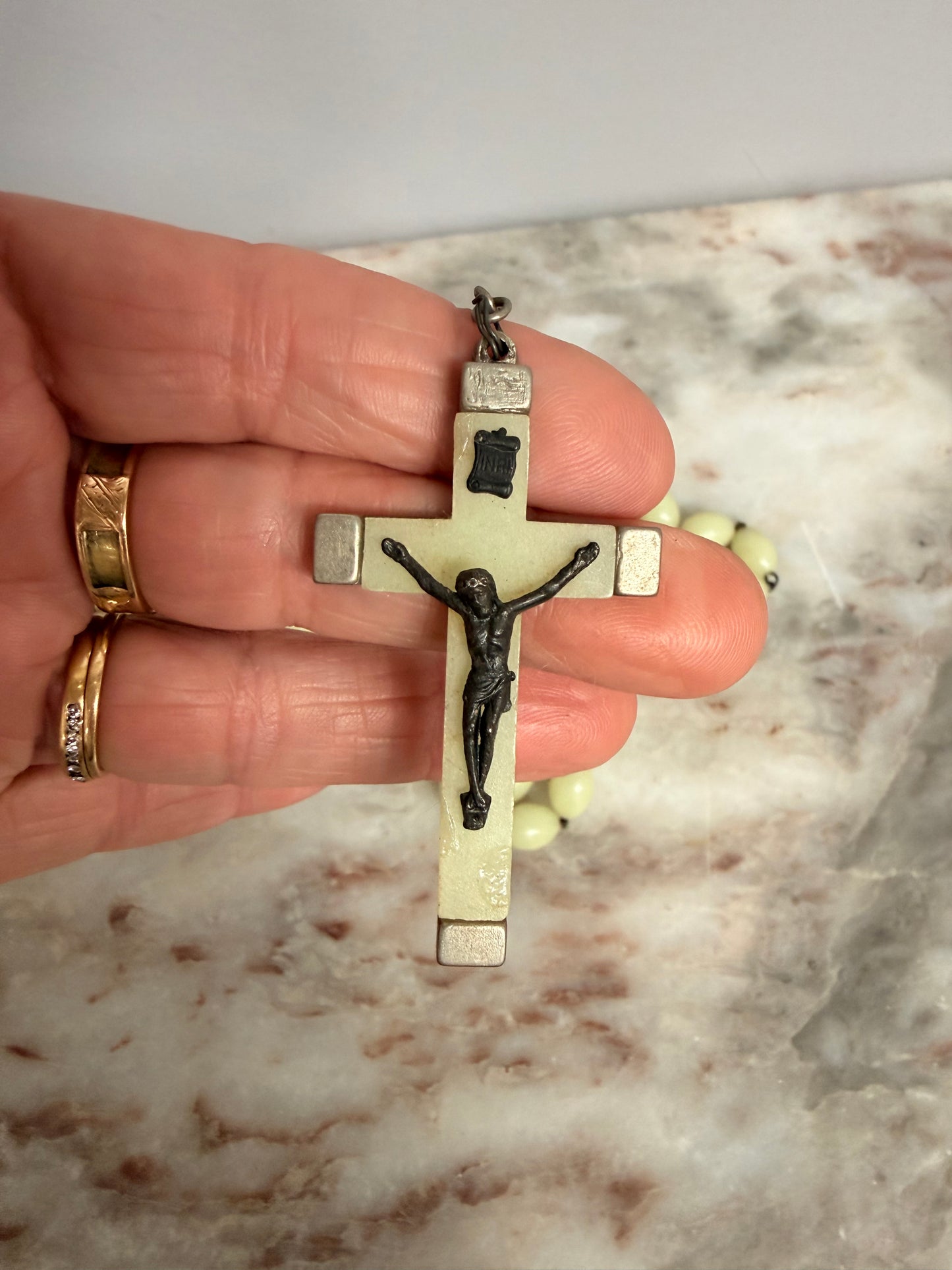 Italian Vintage Glow In The Dark Rosary Beads