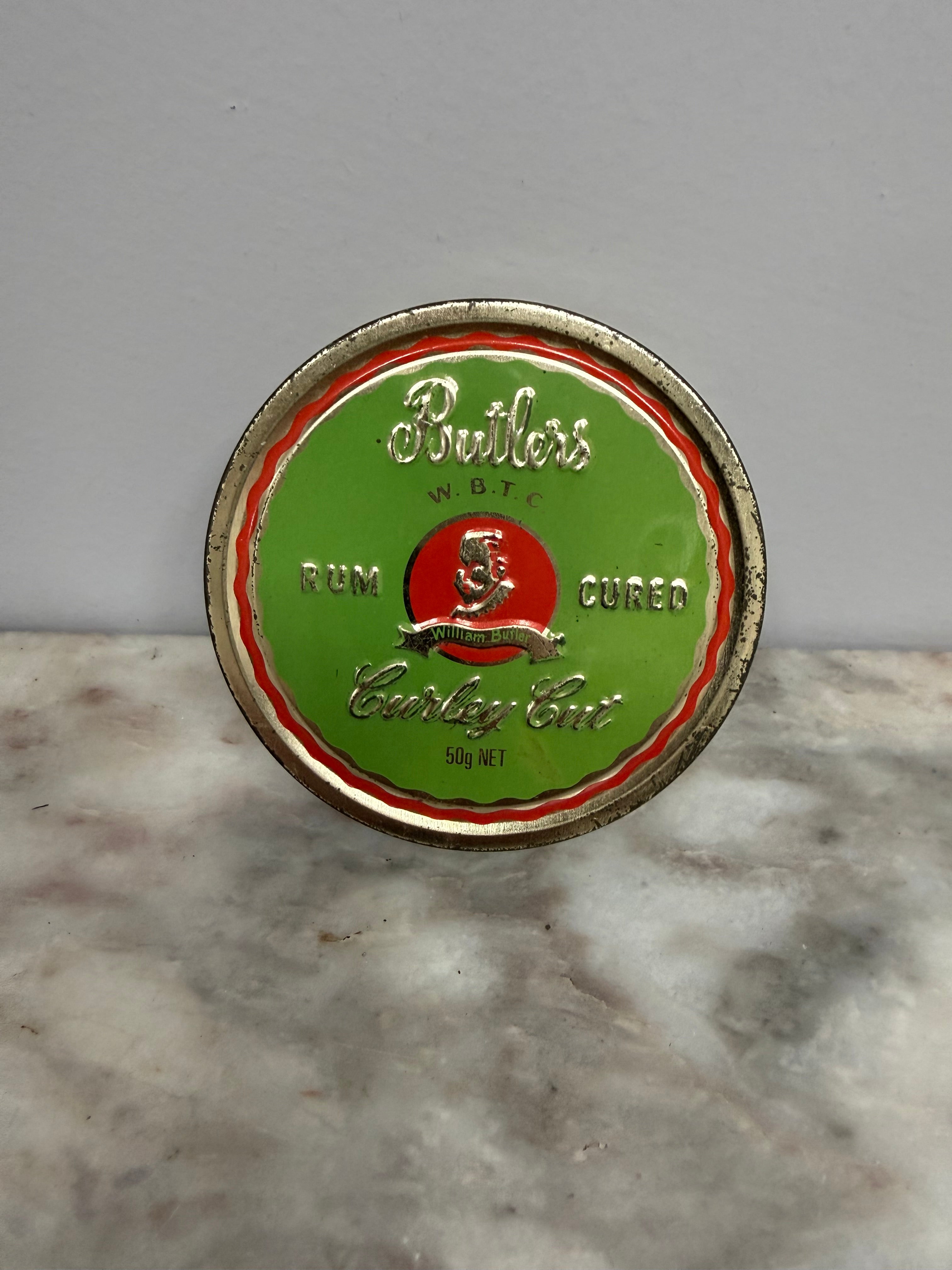 Rare Butlers Australian Made Rum Cured Curley Cut Toobacco Tin | Antique & Vintage | Moonee Ponds Antiques | Australia Wide