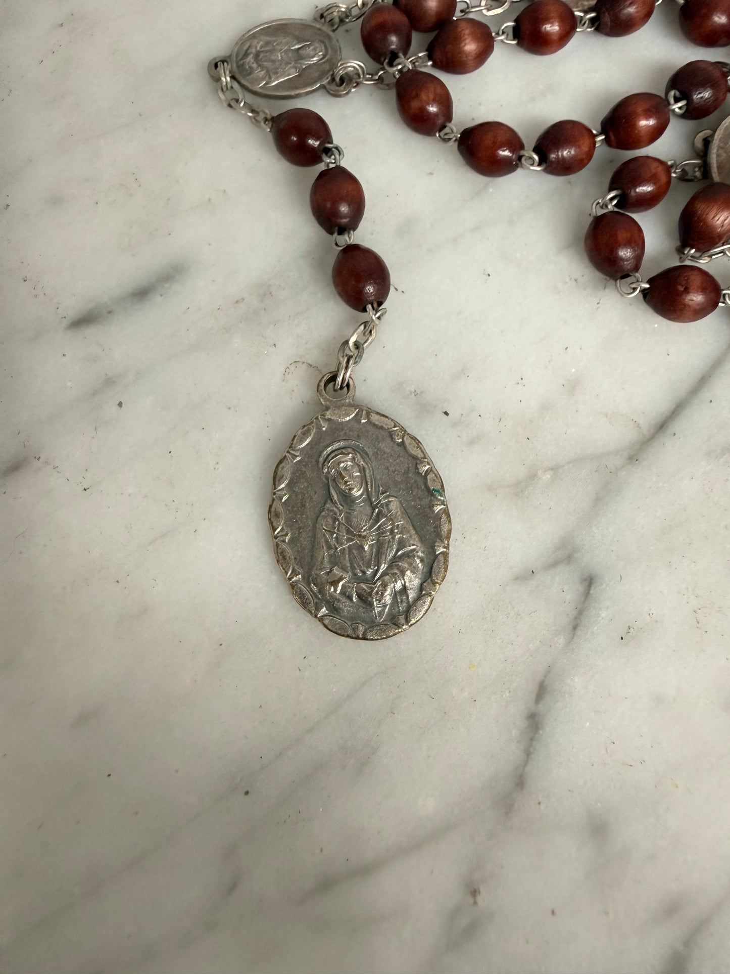 Vintage Red Tiger Eye 7 Sorrows Of Mary Rosary Beads
