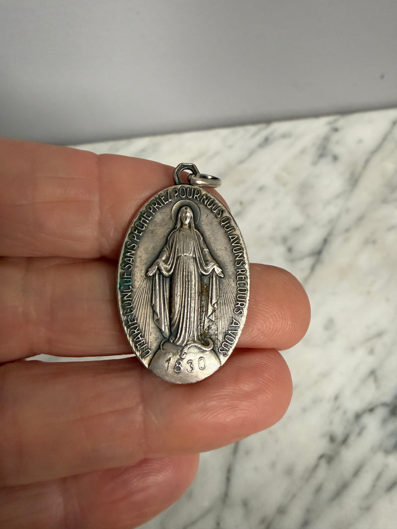 Antique French Silver Medal of Mary Immaculate Conception