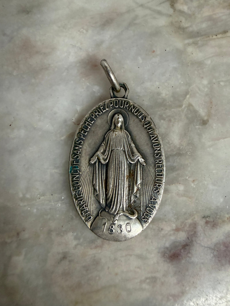 Antique French Silver Medal of Mary Immaculate Conception