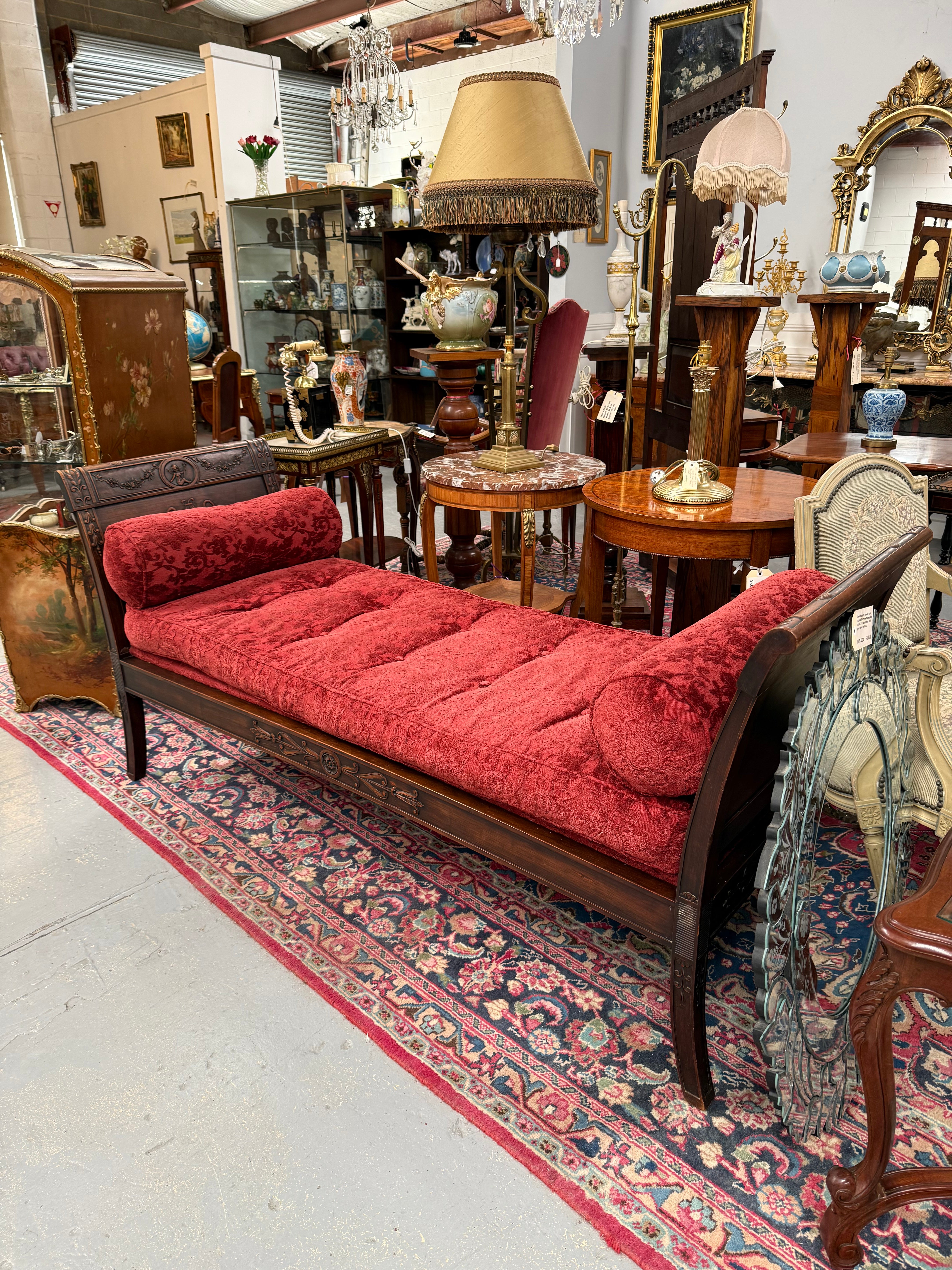 French Empire Walnut Day Bed Nicely Upholstered