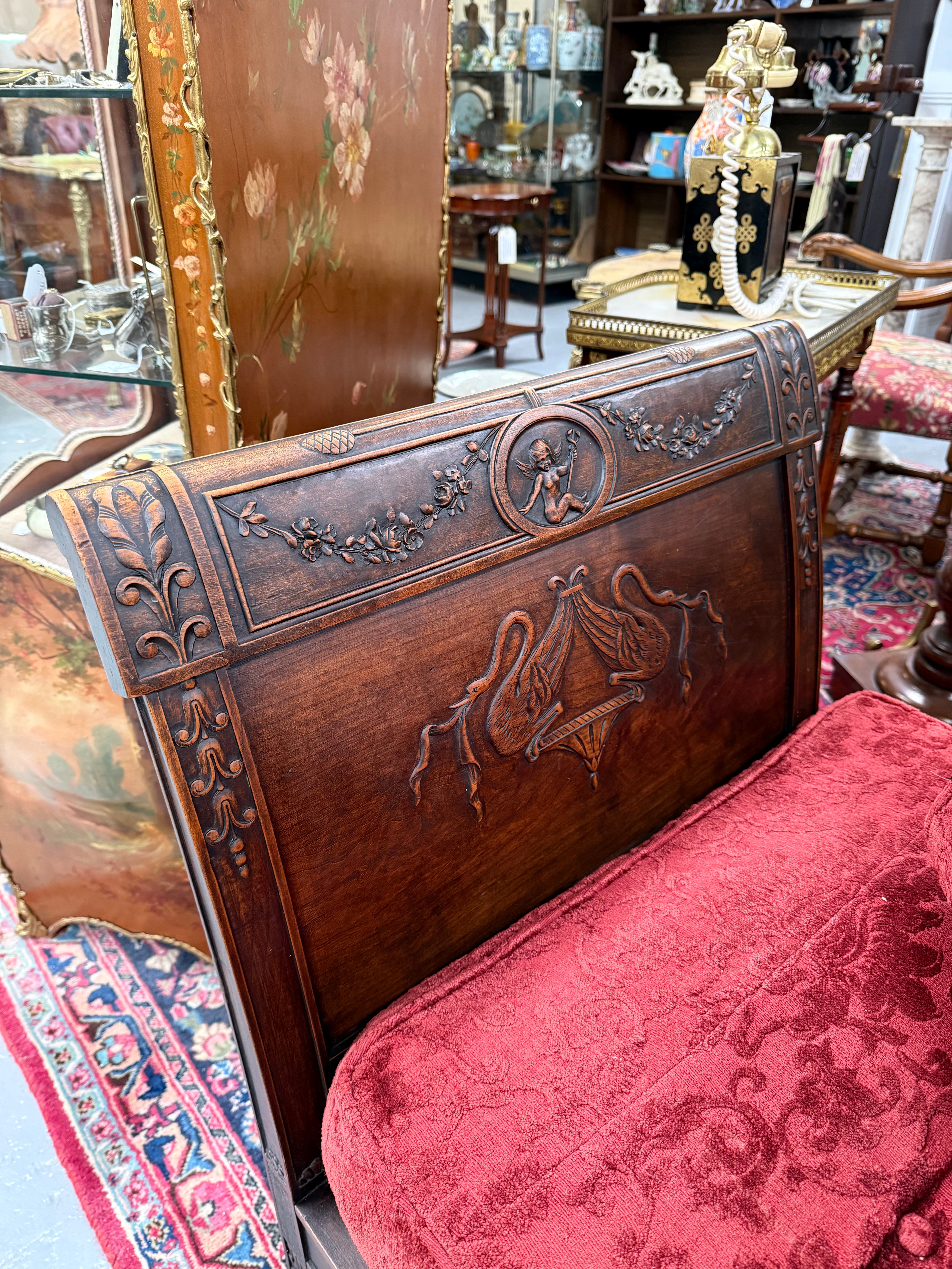 French Empire Walnut Day Bed Nicely Upholstered