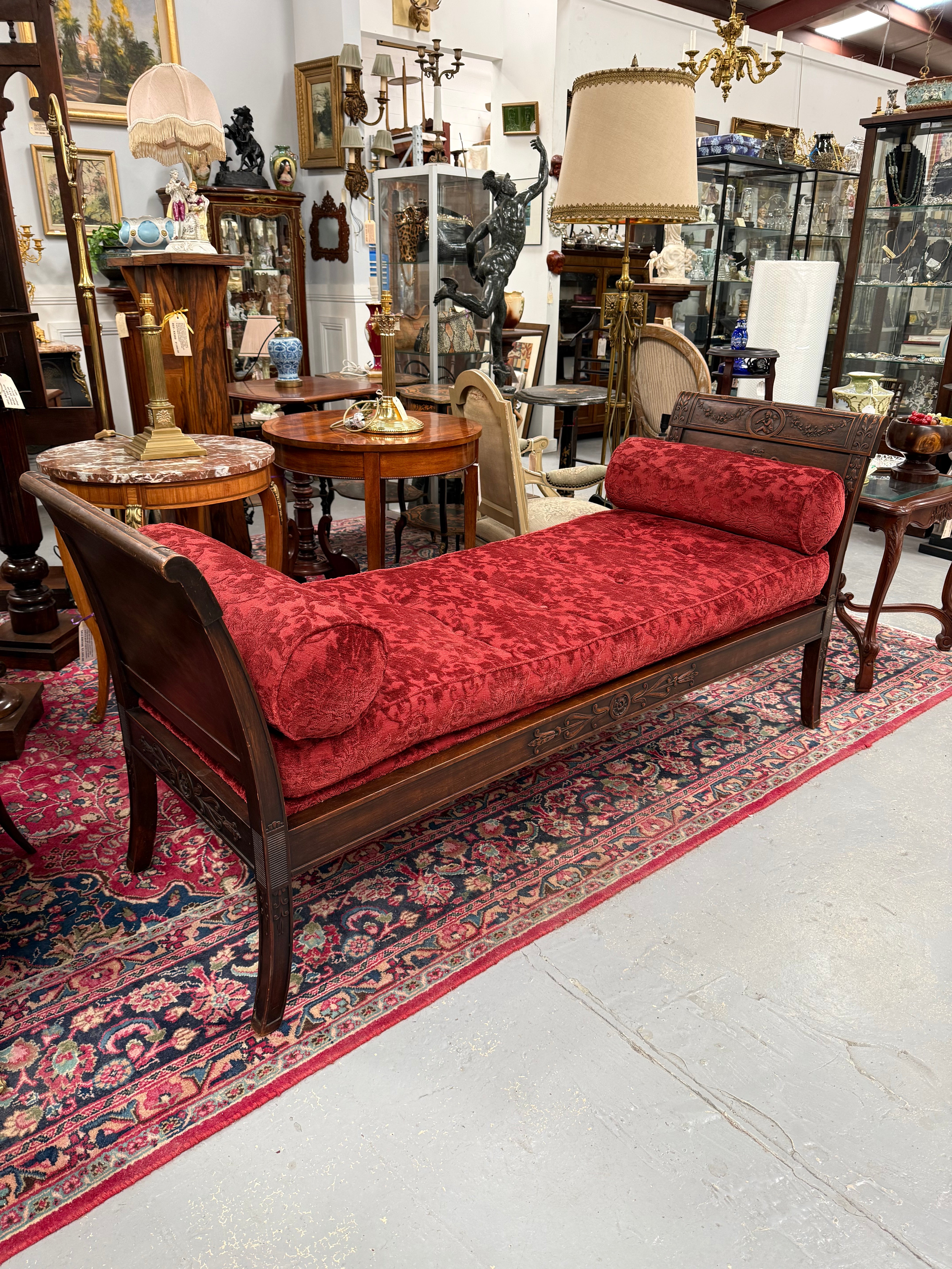 French Empire Walnut Day Bed Nicely Upholstered