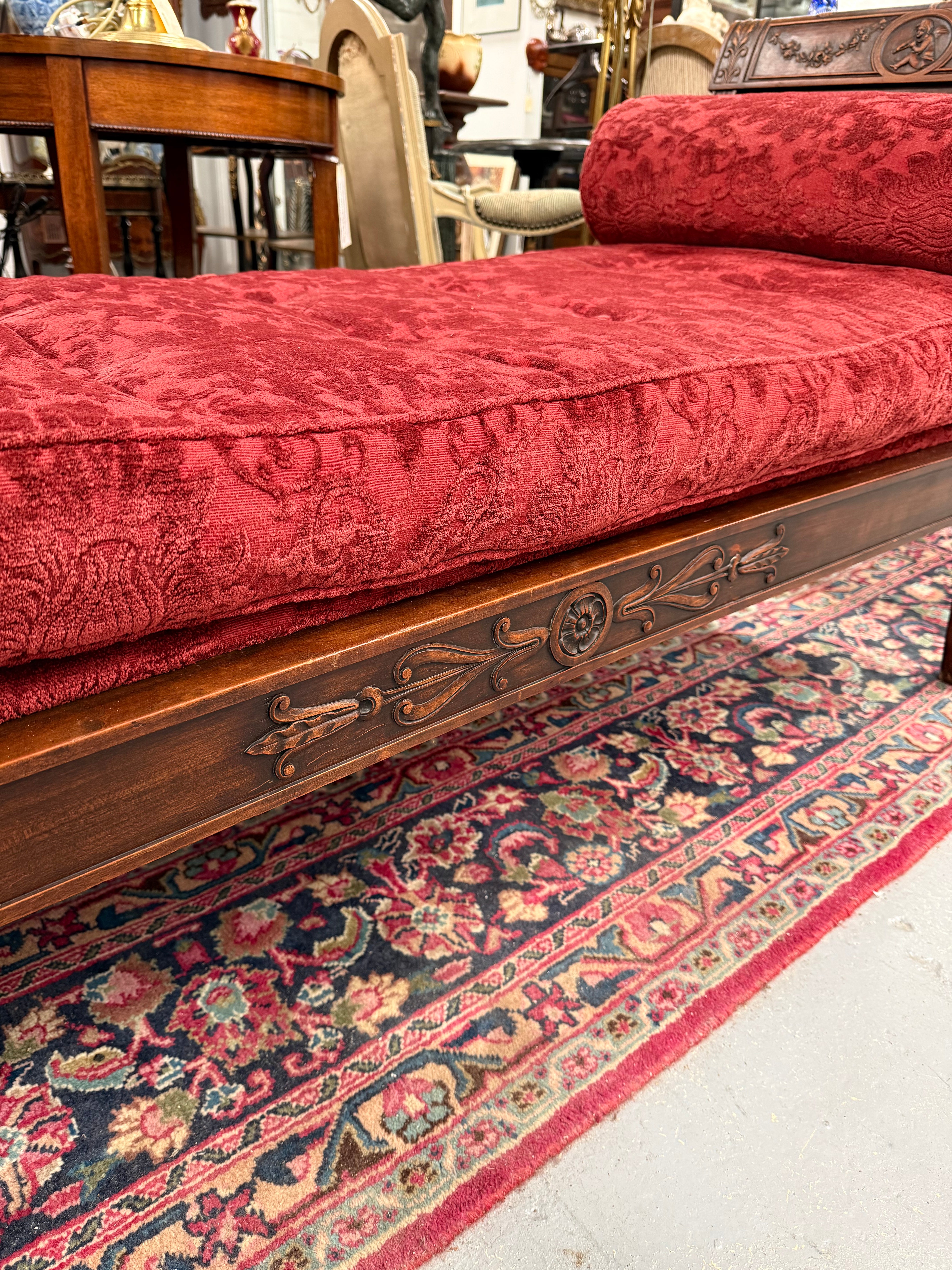 French Empire Walnut Day Bed Nicely Upholstered